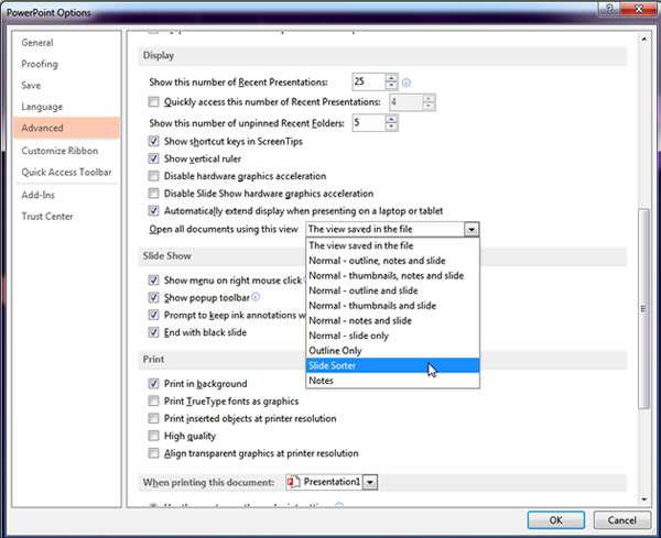 Changing the default view in PowerPoint