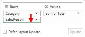 Dragging fields in Excel