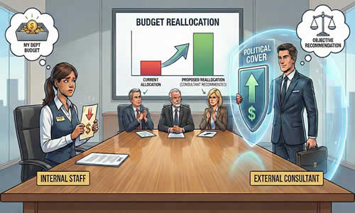 Illustration showing how external consultants provide political cover