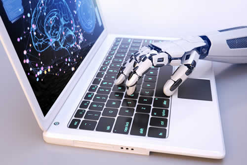 AI robot working through masses of data