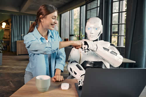 Office team member working with AI