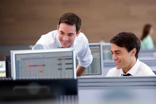 Busy workers in office environment