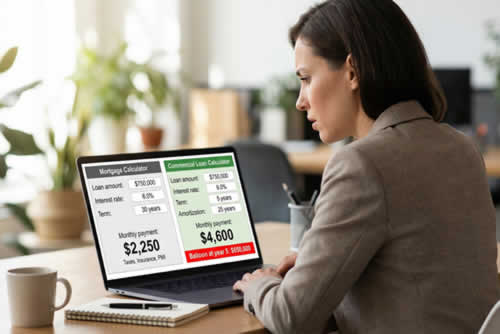 Woman looking at loan calculator options