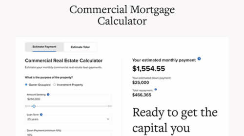 Screenshot of Lendio Commercial Mortgage Calculator input fields