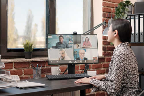 Remote worker in online meeting