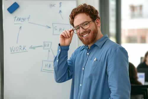 Man has just finished his report