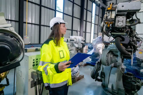 Inspector looking at monitoring systems in industrial operation