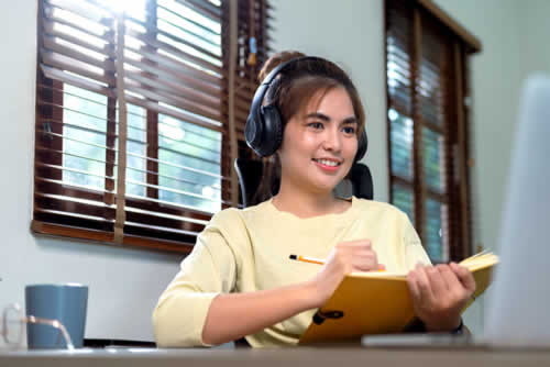 Student studying online using safety software