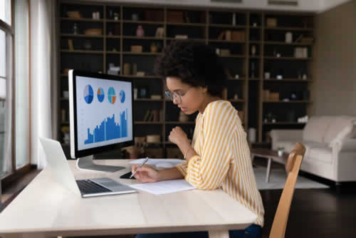 Online teacher looking at analytics of student activity