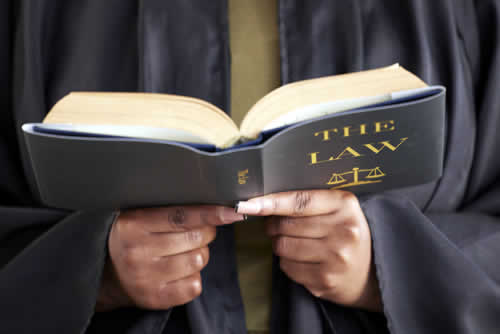 Student reading a law book