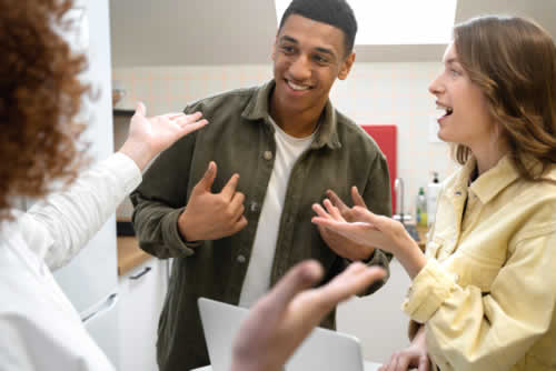 Popular person surrounded by colleagues
