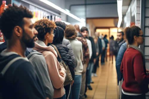 Long queue at checkout