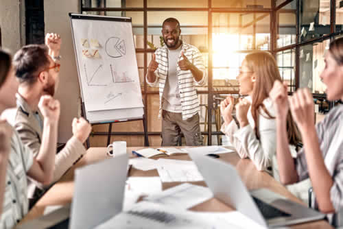 Positive business presenter telling a story