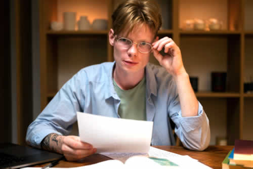 Student looking at online search results