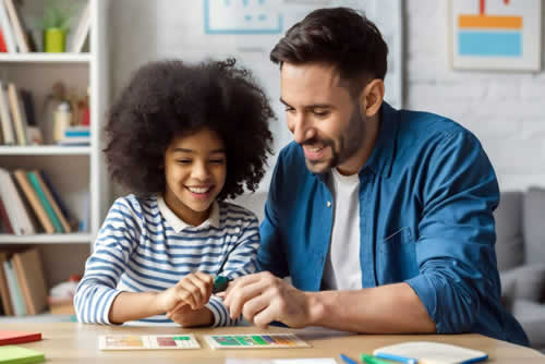 Adult encouraging their child to learn