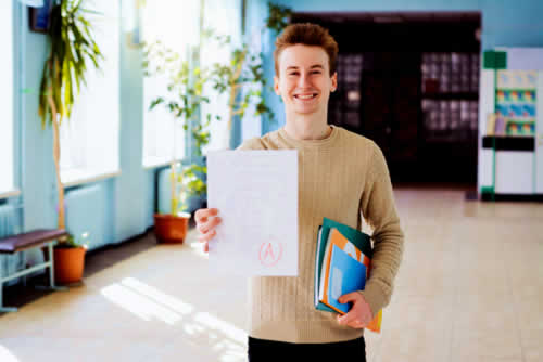Student with enrollment forms