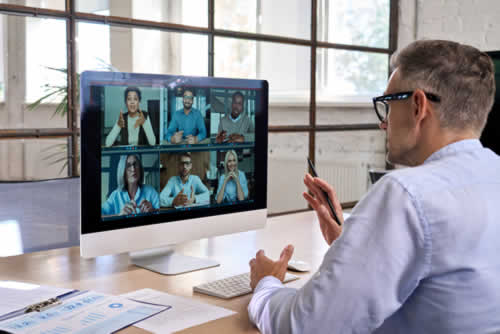 Project manager managing remote team