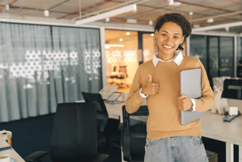 Happy employee in the office
