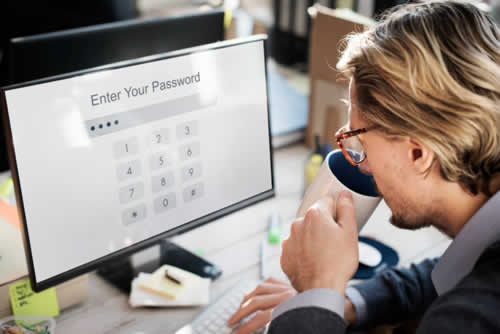 Employee logging in to secure system