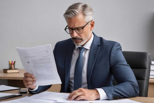 Manager looking at project report