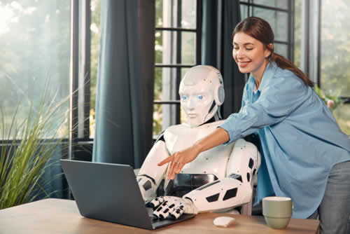 Office worker in control of AI