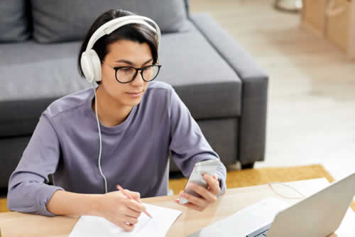 Student completing an online assessment